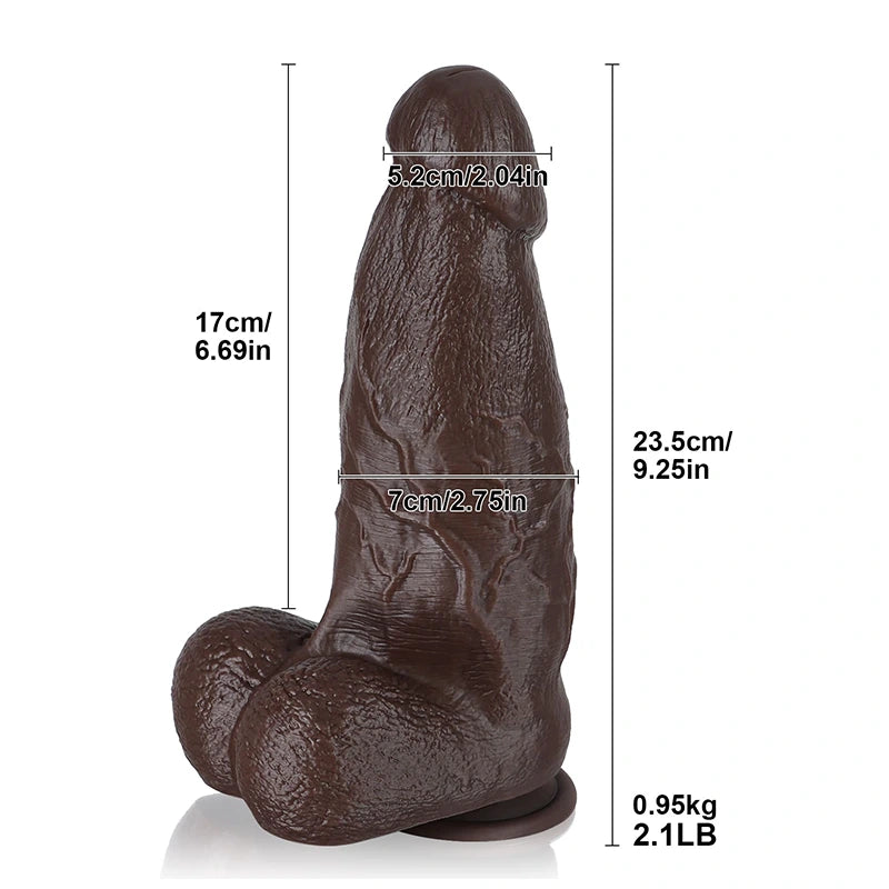 9.25" Thick Black Silicone Vibrating Dildo with 10 Frequencies