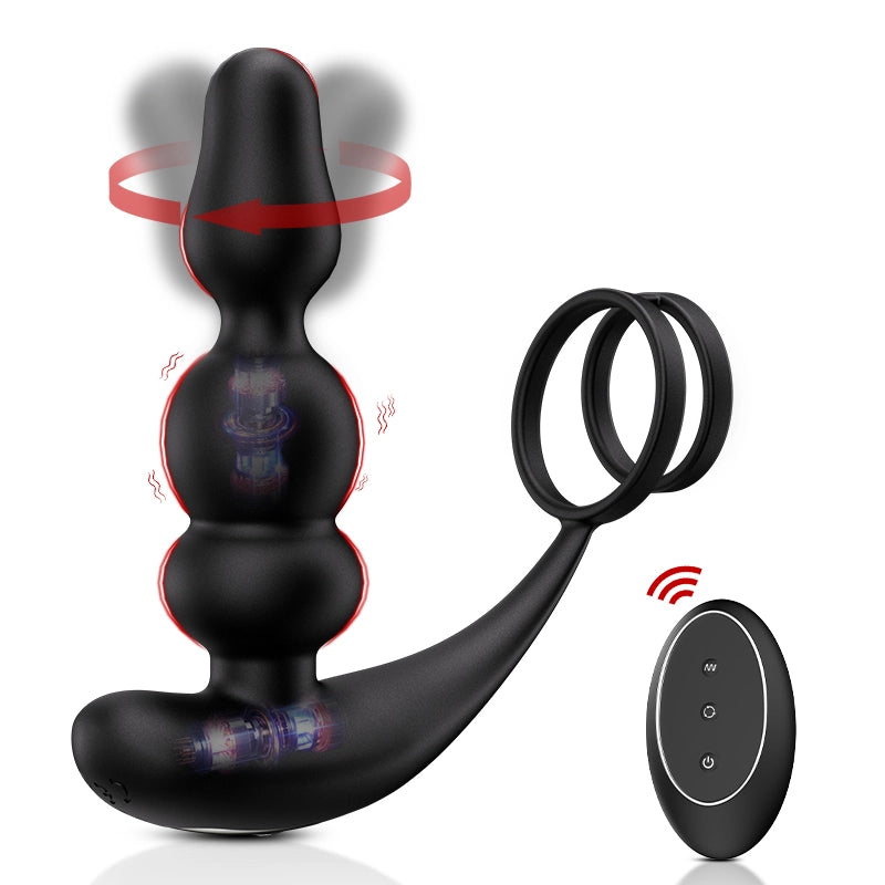 Wearable Beaded Prostate Massager 9 Rotation & Vibration Modes Remote Control