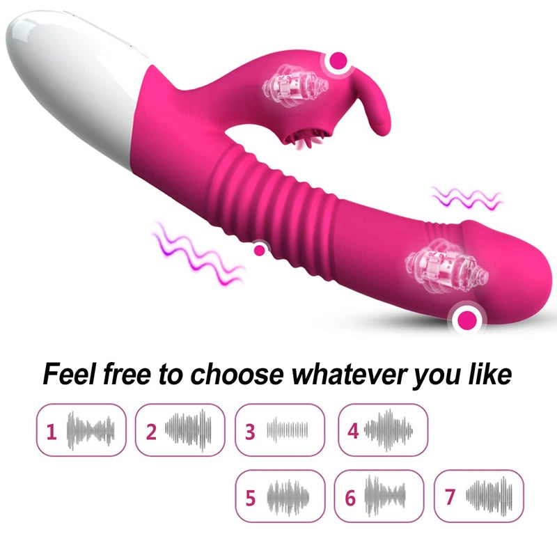 7 Vibration & Licking Modes Double Penetration Rabbit Vibrator