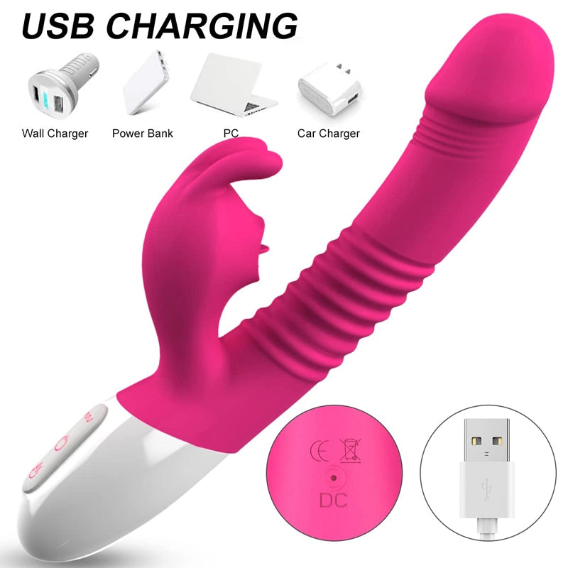 7 Vibration & Licking Modes Double Penetration Rabbit Vibrator