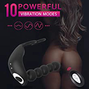 Penis Ring & Anal Bead Rechargeable Vibrator Prostate Massager